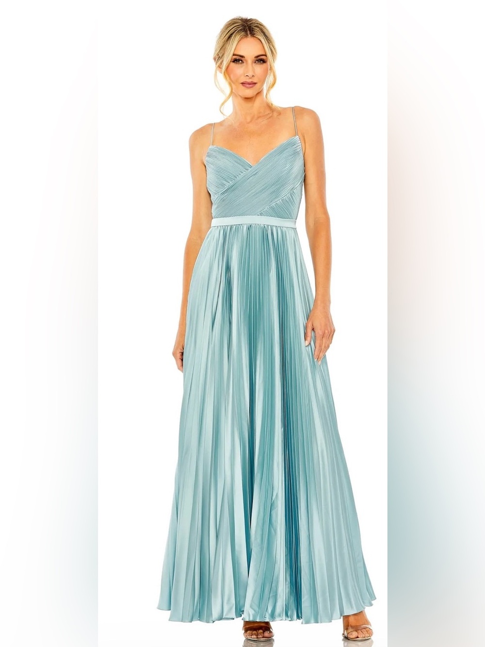 NWT Ieena for Mac Duggal 49715 French Blue Pleated Maxi Dress Size 10 Formal